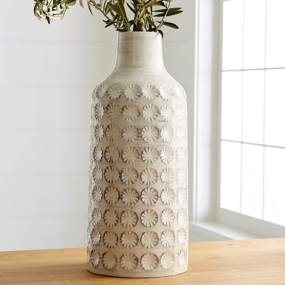 Crate & Barrel Taline White Glazed Stoneware Vase